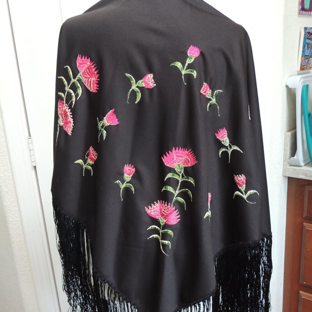 Embroidered Fringe Flamenco Shawl Vintage Festival